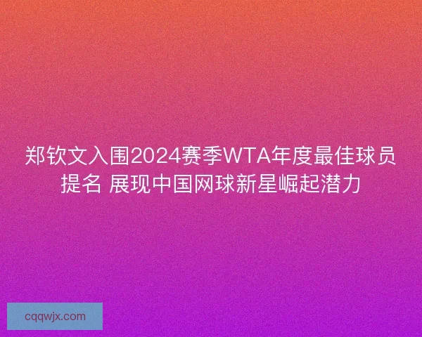 郑钦文入围2024赛季WTA年度最佳球员提名 展现中国网球新星崛起潜力