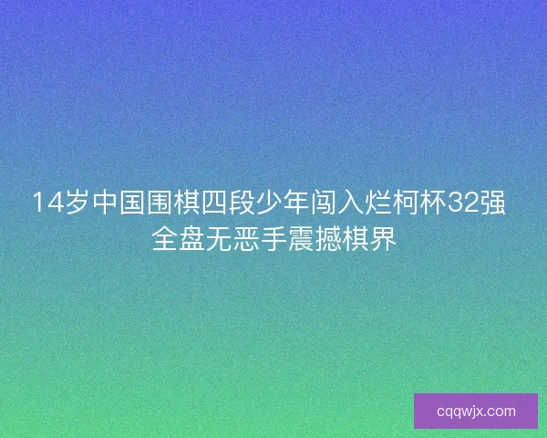14岁中国围棋四段少年闯入烂柯杯32强 全盘无恶手震撼棋界