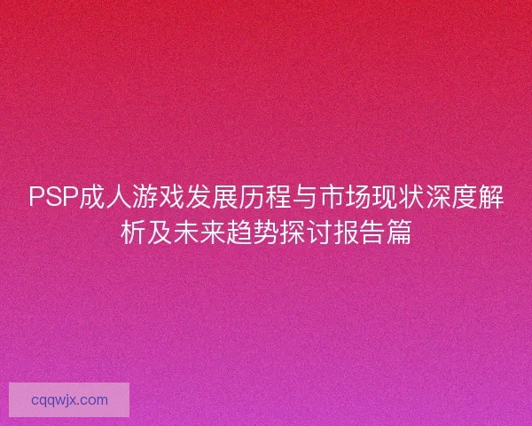 PSP成人游戏发展历程与市场现状深度解析及未来趋势探讨报告篇