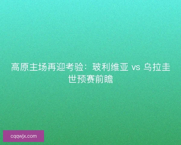 高原主场再迎考验：玻利维亚 vs 乌拉圭世预赛前瞻